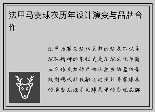 法甲马赛球衣历年设计演变与品牌合作